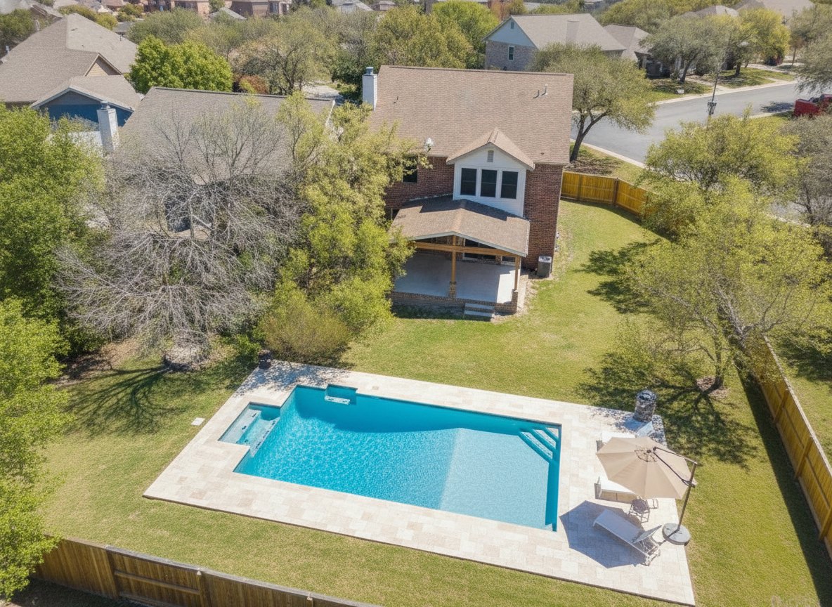 A pool rendered into a real San Antonio backyard