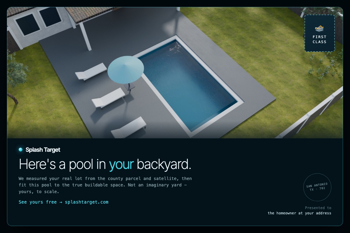 The 6 by 9 postcard mailer with the homeowner's render