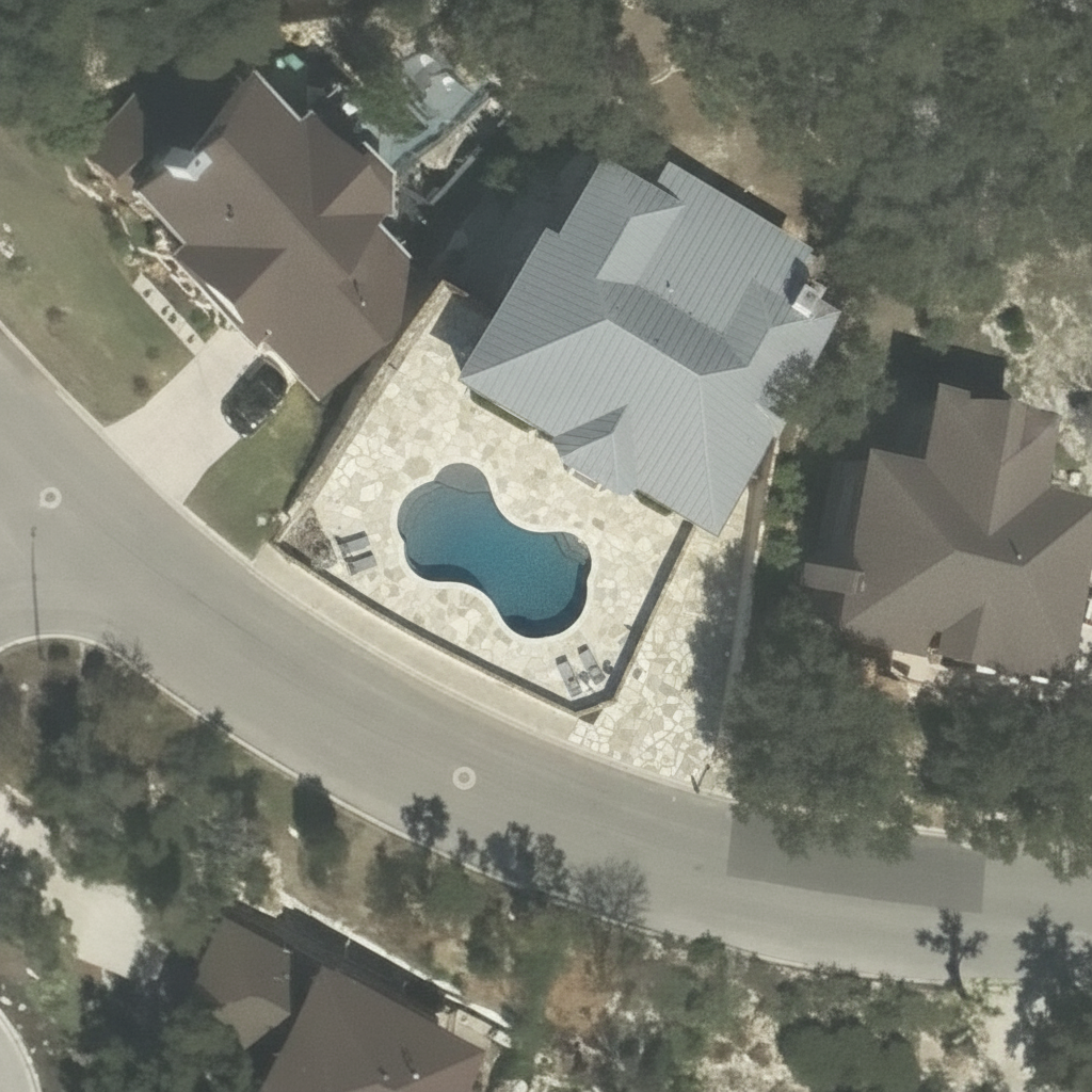 Overhead view with the pool rendered in